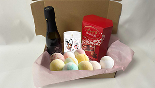 Chocolate, Bath Bomb & Prosecco Hamper with Personalised Candle