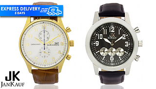 Jan Kauf Men's Genuine Leather Watch - 2 Designs