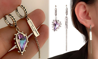 Asymmetric Purple Heart Artificial Zircon Earrings