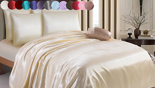 6-Piece Satin Duvet Set With 4 Pillows & Fitted Sheet - 15 Colours & 4 ...