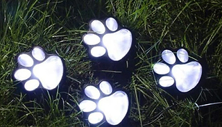 Set of 4 Solar Paw-Print Path Lights - Warm or White