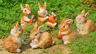 3 or 6 Mini Resin Rabbit Garden Ornaments - 2 Designs