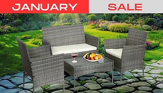 4-Seater Rattan Garden Furniture Set - Black & Grey!