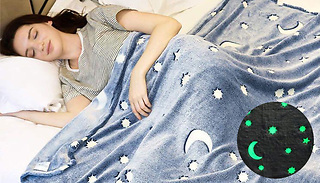Glow-in-the-Dark Moon & Stars Fleece Blanket - 3 Sizes