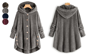 Women's Hooded Fleece Button Down Coat - 5 Sizes & 4 Colours