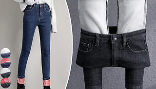 Women's Fleece-Lined Skinny Jeans - 6 Sizes & 4 Colours