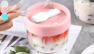 1 or 2 Overnight Oat Containers with Lids and Sporks - 3 Colours
