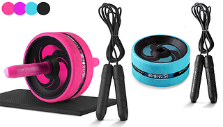 2-In-1 Abdominal Roller & Jump Rope With Mat - 4 Colours