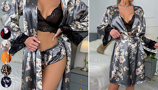3-Piece Satin Lace Floral Pyjamas Set - 8 Colours & 3 Sizes
