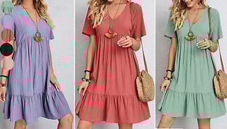 High Waisted Sleeved V-Neck Sun Dress - 5 Colours & 5 Sizes