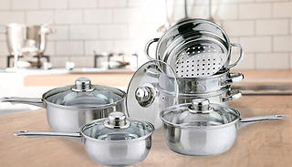 10-Piece Stainless Steel Cookware & Steamer Set