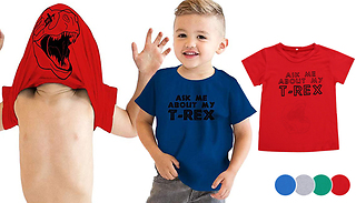Kids 'Ask Me About My T-Rex!' Printed T-Shirt - 4 Colours & 5 Sizes