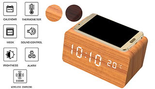 Voice Control Alarm Clock with Wireless Charging - 2 Colours