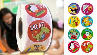 500-Piece Motivational Animal Stickers - 1 or 2 Rolls