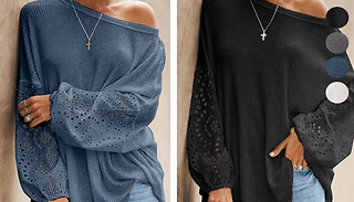 Patterned Bell Sleeve Blouse - 4 Colours & 5 Sizes