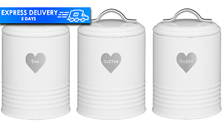 3-Piece Heart Tea, Coffee, Sugar Storage Canister Set - 2 Colours