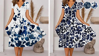 Casual V-Neck Short Sleeve Dress - 3 Colours & 3 Sizes