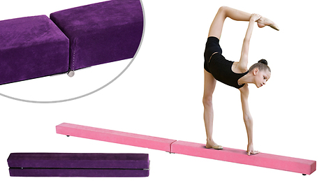 Balance Beam Trainer Folding Gymnastics Suede Pink 2.1M Gymnastics Equipment